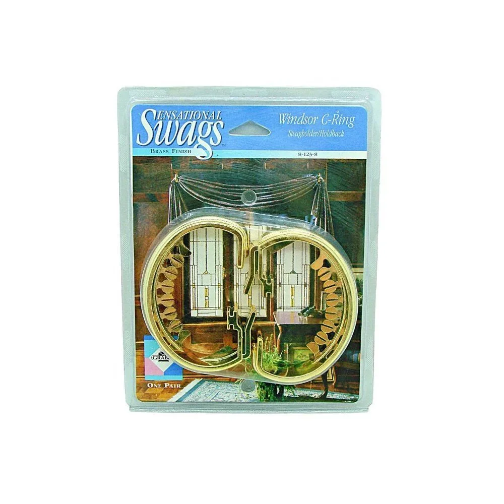 Graber Sensational Curtain Drape Swags Gold Brass Finish Windsor C-Ring One Pair